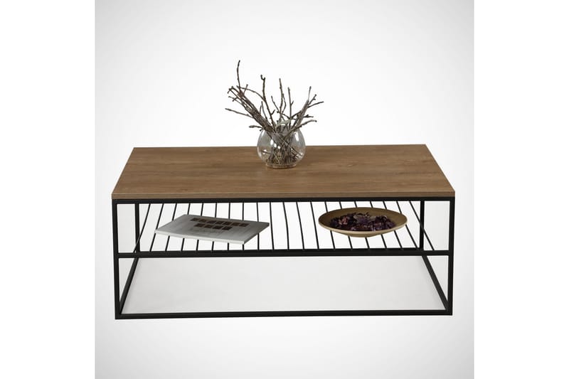 Falan Sofabord 95 cm med Hyller Ribber - Brun/Eik - Møbler - Bord - Sofabord & salongbord
