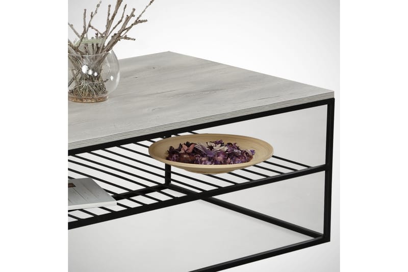 Falan Sofabord 95 cm med Hyller Ribber - Grå/Hvit - Møbler - Bord - Sofabord & salongbord