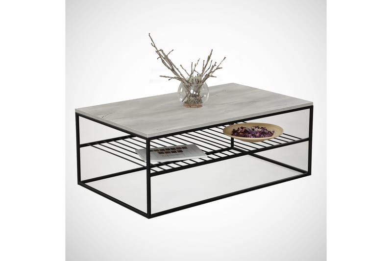 Falan Sofabord 95 cm med Hyller Ribber - Grå/Hvit - Møbler - Bord - Sofabord & salongbord