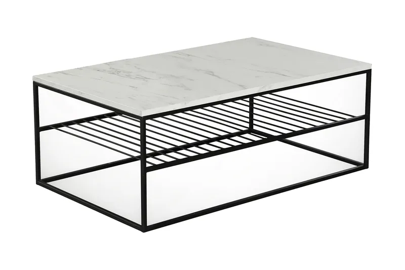 Falan Sofabord 95 cm med Oppbevaring Hylle Marmormønster Rib, Hvit/Svart