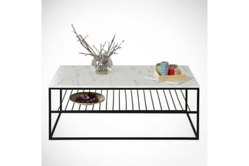 Falan Sofabord 95 cm med Oppbevaring Hylle Marmormønster Rib - Hvit/Svart - Møbler - Bord - Sofabord & salongbord