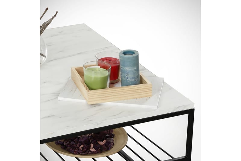 Falan Sofabord 95 cm med Oppbevaring Hylle Marmormønster Rib - Hvit/Svart - Møbler - Bord - Sofabord & salongbord