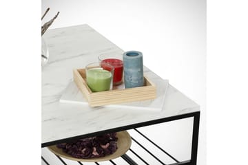 Falan Sofabord 95 cm med Oppbevaring Hylle Marmormønster Rib - Hvit/Svart - Møbler - Bord - Sofabord & salongbord