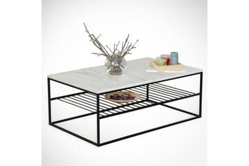 Falan Sofabord 95 cm med Oppbevaring Hylle Marmormønster Rib - Hvit/Svart - Møbler - Bord - Sofabord & salongbord