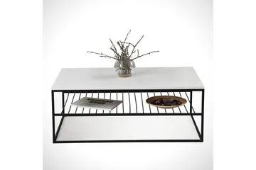 Falan Sofabord 95 cm med Oppbevaringshyller Ribbor - Hvit/Svart - Møbler - Bord - Sofabord & salongbord