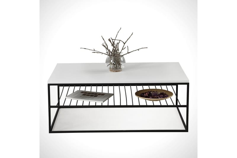 Falan Sofabord 95 cm med Oppbevaringshyller Ribbor - Hvit/Svart - Møbler - Bord - Sofabord & salongbord