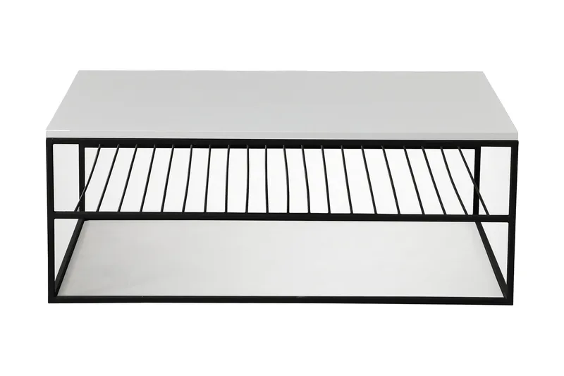 Falan Sofabord 95 cm med Oppbevaringshyller Ribbor, Hvit/Svart