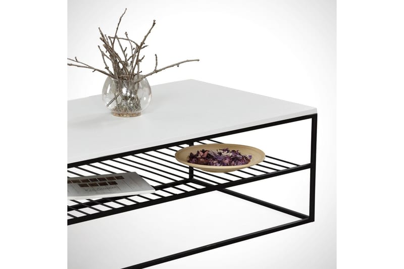 Falan Sofabord 95 cm med Oppbevaringshyller Ribbor - Hvit/Svart - Møbler - Bord - Sofabord & salongbord