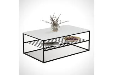 Falan Sofabord 95 cm med Oppbevaringshyller Ribbor - Hvit/Svart - Møbler - Bord - Sofabord & salongbord