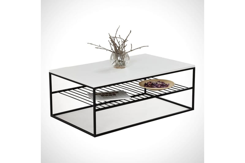 Falan Sofabord 95 cm med Oppbevaringshyller Ribbor - Hvit/Svart - Møbler - Bord - Sofabord & salongbord