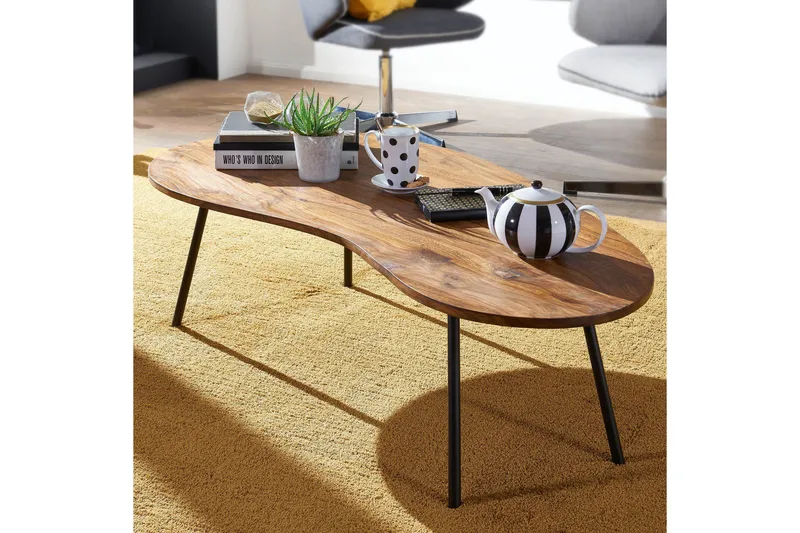 Fanks Sofabord 122 cm Njurformat - Massivt Tre/Svart - Møbler - Bord - Sofabord & salongbord