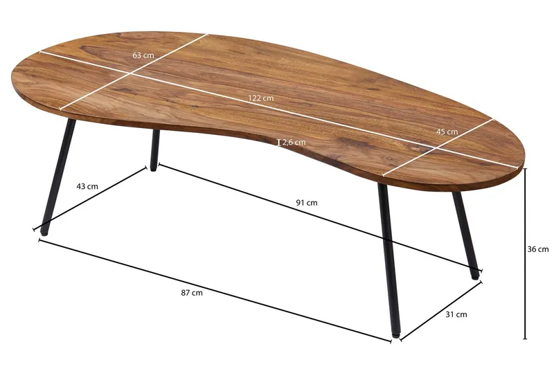 Fanks Sofabord 122 cm Nyreformet - Massivt Tre/Svart - Møbler - Bord - Sofabord & salongbord