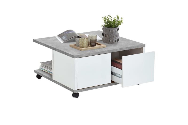 FMD Mobilt salongbord 70x70x35,5 cm betong og blank hvit - - Sofabord & salongbord FMD Mobilt salongbord 70x70x35,5 cm betong og blank hvit - - Sofabord & salongbord