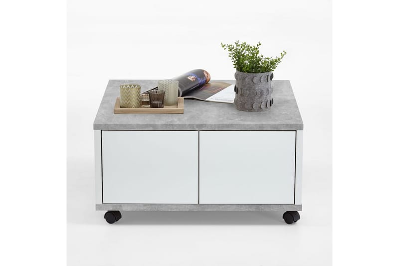 FMD Mobilt salongbord 70x70x35,5 cm betong og blank hvit -   - Sofabord & salongbord