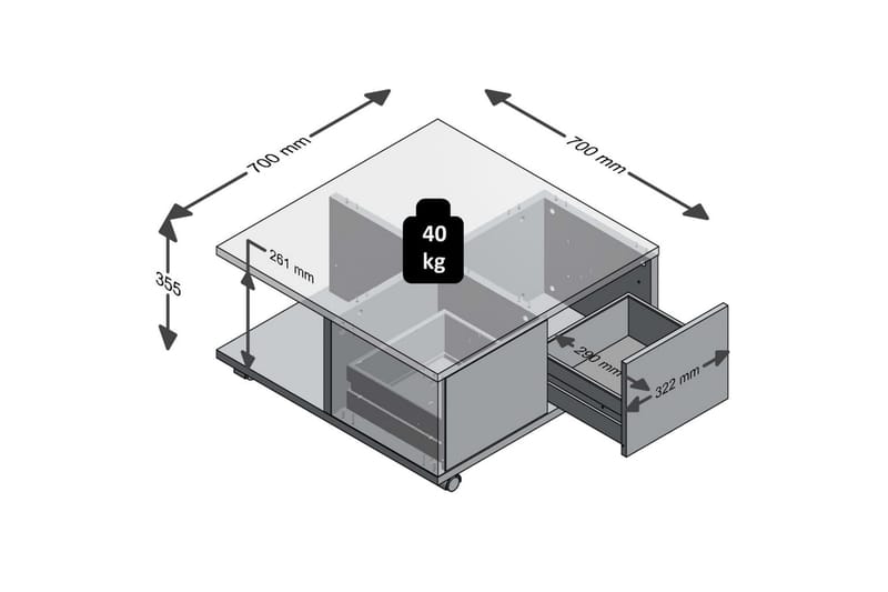 FMD Mobilt salongbord 70x70x35,5 cm betong og blank hvit - Sofabord & salongbord