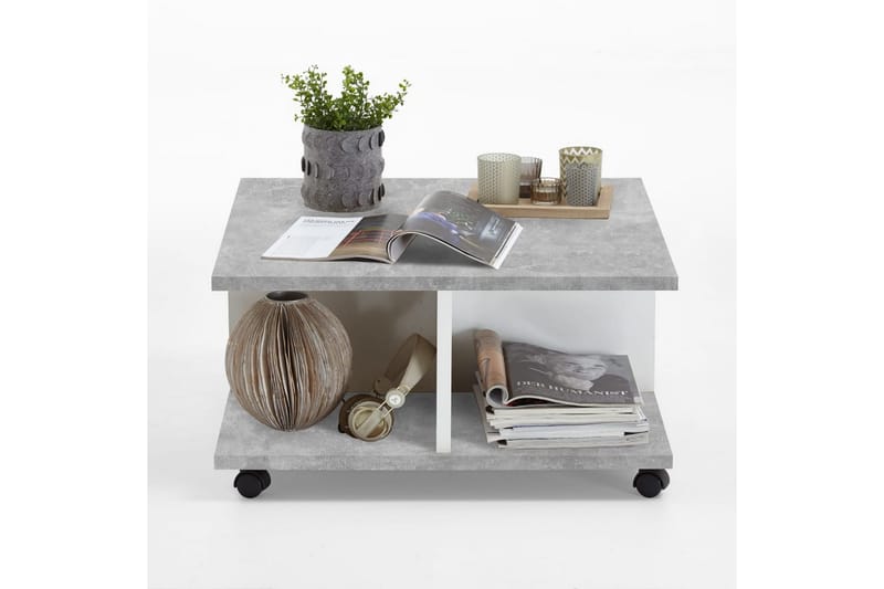 FMD Mobilt salongbord 70x70x35,5 cm betong og blank hvit - - Sofabord & salongbord FMD Mobilt salongbord 70x70x35,5 cm betong og blank hvit - - Sofabord & salongbord