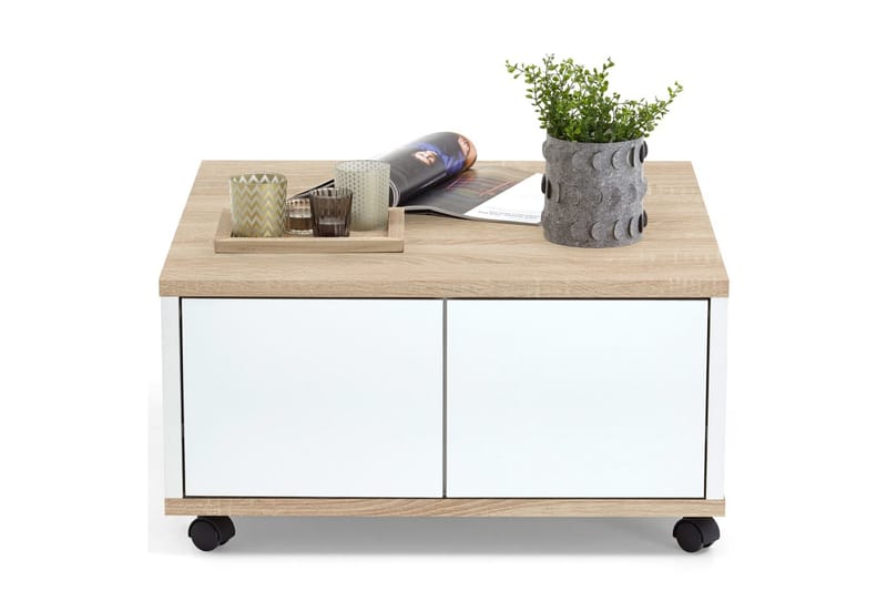 FMD Mobilt salongbord 70x70x36 cm eik og høyglans hvit - Sofabord & salongbord FMD Mobilt salongbord 70x70x36 cm eik og høyglans hvit - Sofabord & salongbord