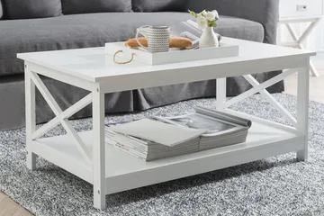 Fostia Sofabord 100 cm med Oppbevaringshylle - Hvit - Møbler - Bord - Sofabord & salongbord - Sofabord med oppbevaring