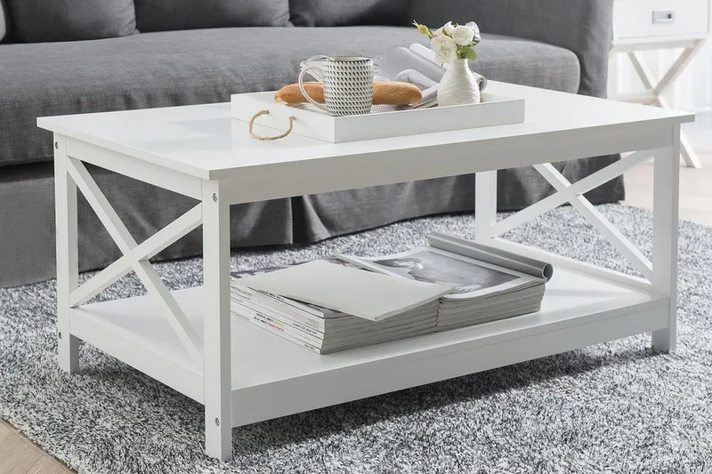 Fostia Sofabord 100 cm med Oppbevaringshylle - Hvit - Møbler - Bord - Sofabord & salongbord - Sofabord med oppbevaring