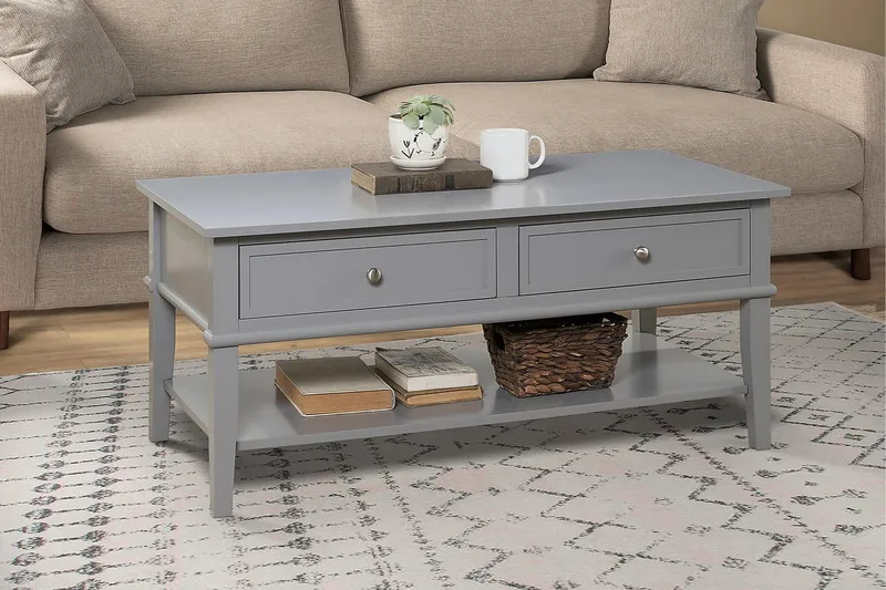 Franklin Sofabord 105 cm med Oppbevaringshylle + 2 Skuffer G - Dorel Home - Møbler - Bord - Sofabord & salongbord - Sofabord med oppbevaring