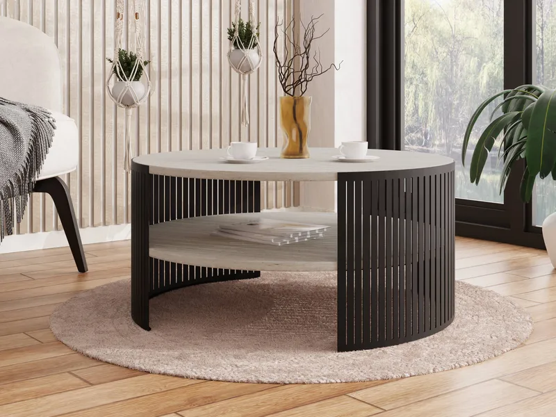 Friend sofabord 75 cm rundt - Svart|beige - Møbler - Bord - Sofabord & salongbord - Sofabord med oppbevaring