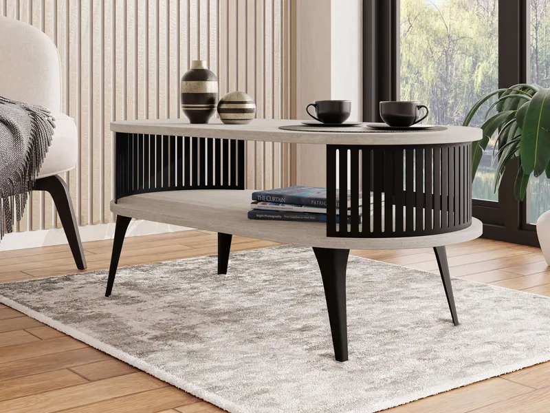 Galia sofabord 100 cm ovalt - Beige|svart - Møbler - Bord - Sofabord & salongbord - Sofabord med oppbevaring