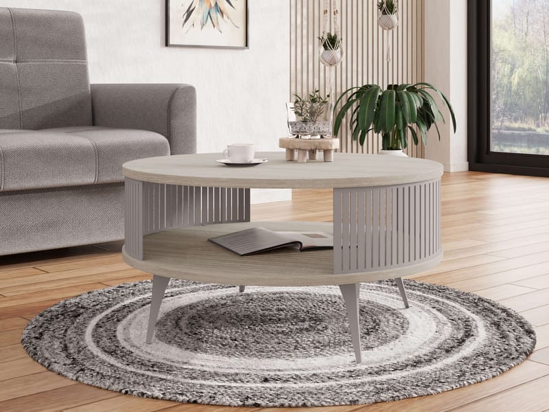 Galia sofabord 75 cm rundt - Beige|grå - Møbler - Bord - Sofabord & salongbord - Sofabord med oppbevaring