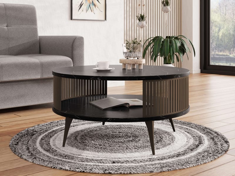 Galia sofabord 75 cm rundt - Svart|brun - Møbler - Bord - Sofabord & salongbord - Sofabord med oppbevaring
