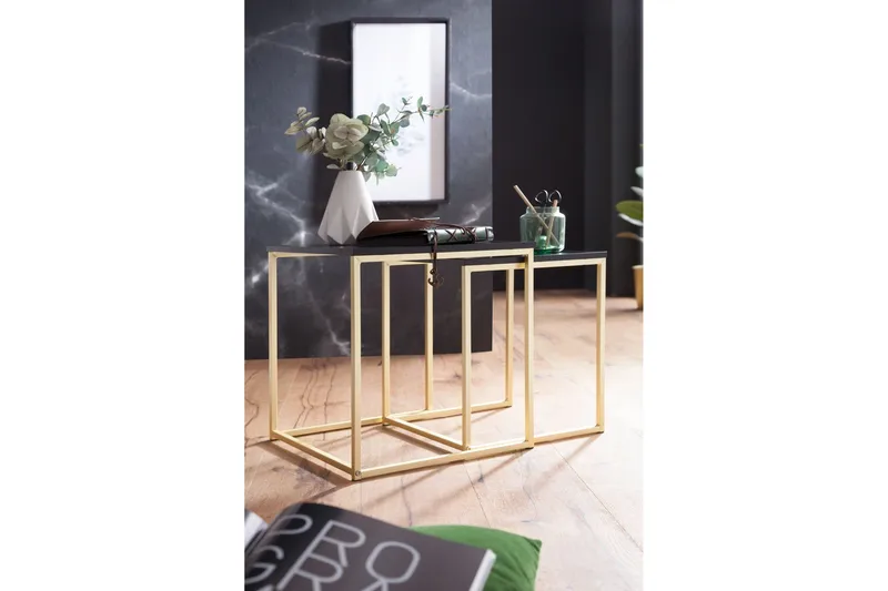 Geancarlo Settbord 48 cm 2 Bord - Svart/Gull - Møbler - Bord - Sofabord & salongbord