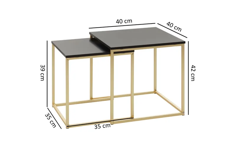 Geancarlo Settbord 48 cm 2 Bord - Svart/Gull - Møbler - Bord - Sofabord & salongbord