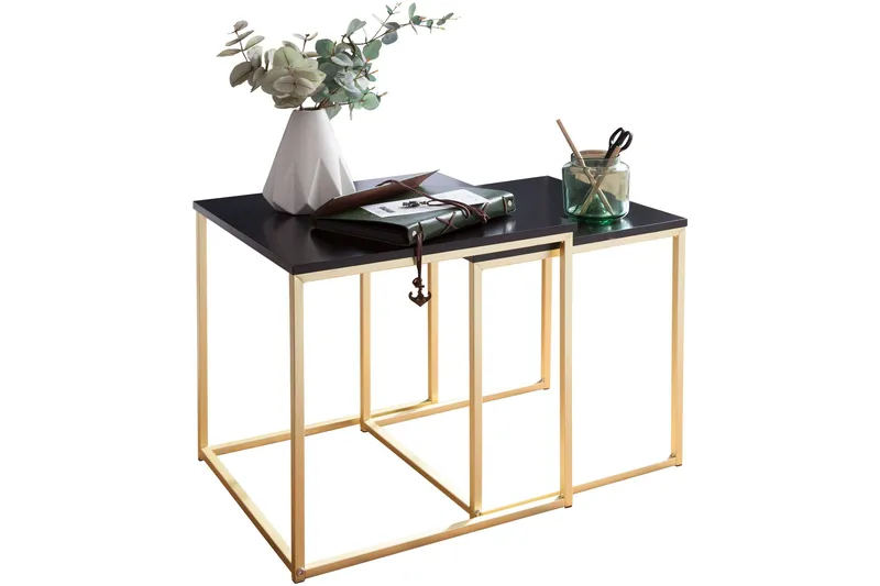 Geancarlo Settbord 48 cm 2 Bord - Svart/Gull - Møbler - Bord - Sofabord & salongbord