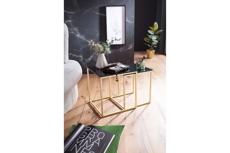 Geancarlo Settbord 48 cm 2 Bord - Svart/Gull - Møbler - Bord - Sofabord & salongbord