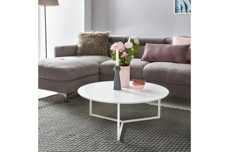 Giamanco Sofabord 80 cm Rundt - Hvit - Møbler - Bord - Sofabord & salongbord