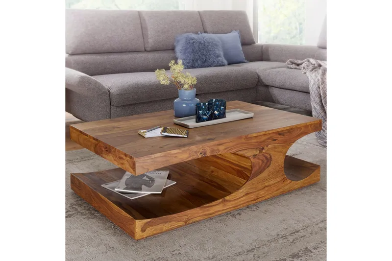 Gjerrild Sofabord 118 cm med Oppbevaringshyller - Massivt Tre - Møbler - Bord - Sofabord & salongbord