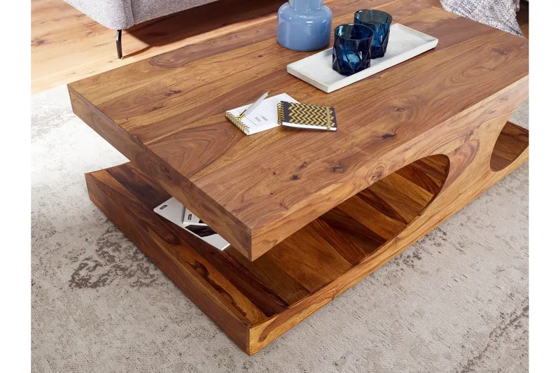 Gjerrild Sofabord 118 cm med Oppbevaringshyller - Massivt Tre - Møbler - Bord - Sofabord & salongbord