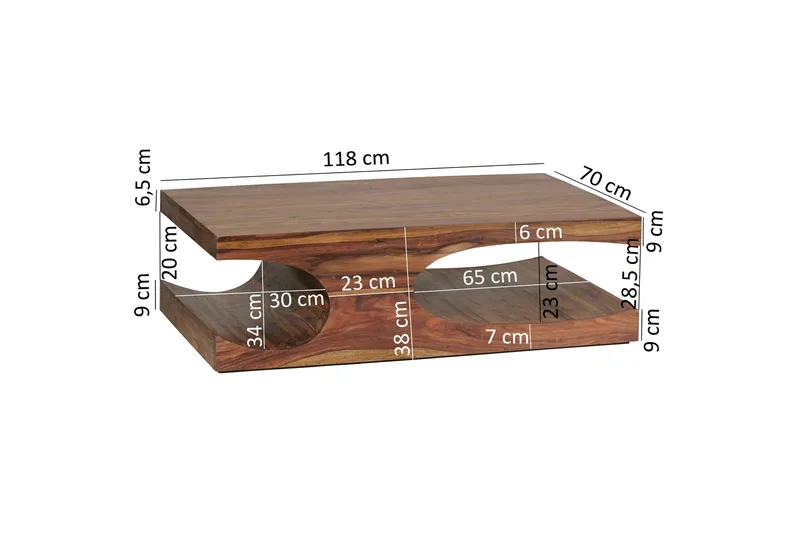 Gjerrild Sofabord 118 cm med Oppbevaringshyller - Massivt Tre - Møbler - Bord - Sofabord & salongbord