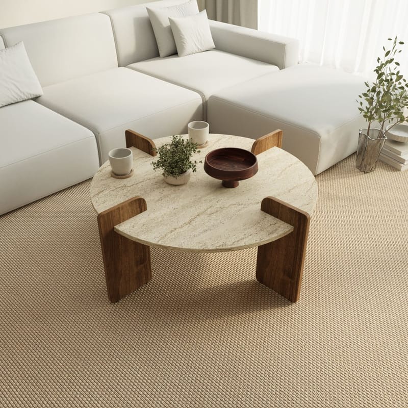 Sofabord Hanah Home Avoure (90 x 35 x 90 cm) Travertine Walnut - Travertin og valnøtt - Møbler - Bord - Sofabord & salongbord