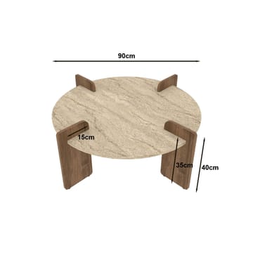 Sofabord Hanah Home Avoure (90 x 35 x 90 cm) Travertine Walnut - Travertin og valnøtt - Møbler - Bord - Sofabord & salongbord