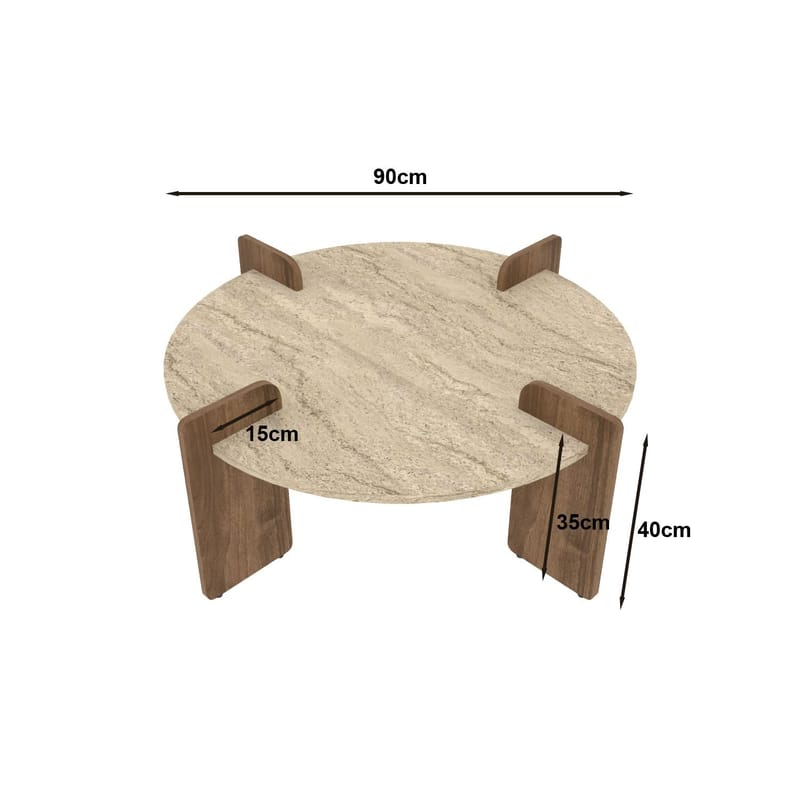 Sofabord Hanah Home Avoure (90 x 35 x 90 cm) Travertine Walnut - Travertin og valnøtt - Møbler - Bord - Sofabord & salongbord