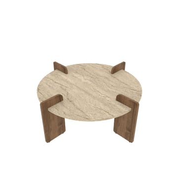 Sofabord Hanah Home Avoure (90 x 35 x 90 cm) Travertine Walnut - Travertin og valnøtt - Møbler - Bord - Sofabord & salongbord