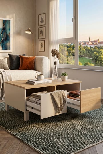 Sofabord Hanah Home Mood (90 x 40 x 60 cm) Sand Oak - Sand og eik - Møbler - Bord - Sofabord & salongbord
