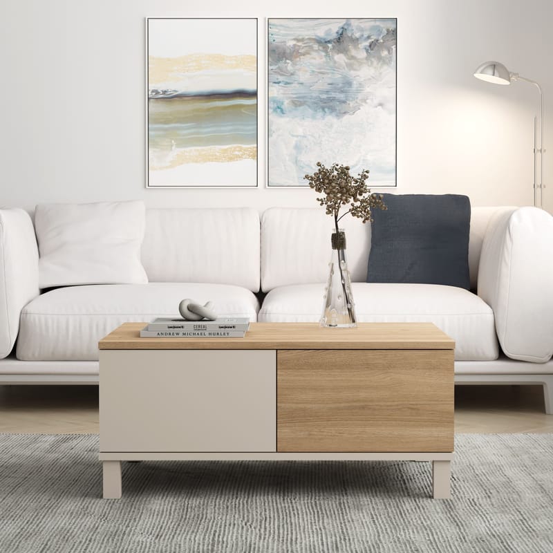 Sofabord Hanah Home Mood (90 x 40 x 60 cm) Sand Oak - Sand og eik - Møbler - Bord - Sofabord & salongbord