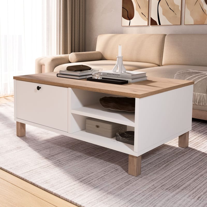 Sofabord Hanah Home Nord (90 x 38,6 x 60 cm) Hvit eik - Hvit og eik - Møbler - Bord - Sofabord & salongbord