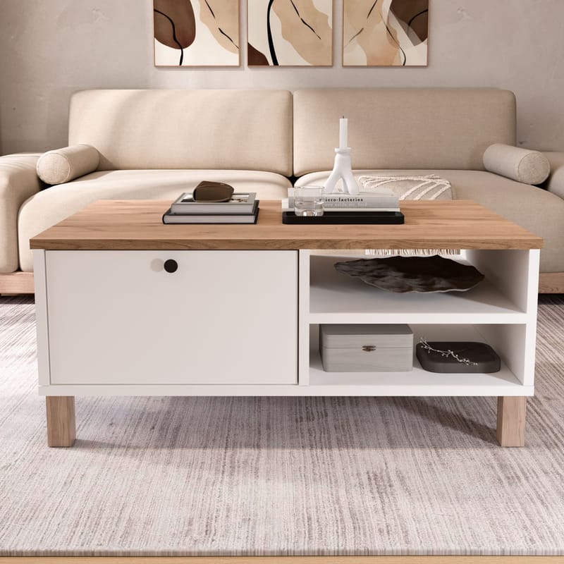 Sofabord Hanah Home Nord (90 x 38,6 x 60 cm) Hvit eik - Hvit og eik - Møbler - Bord - Sofabord & salongbord
