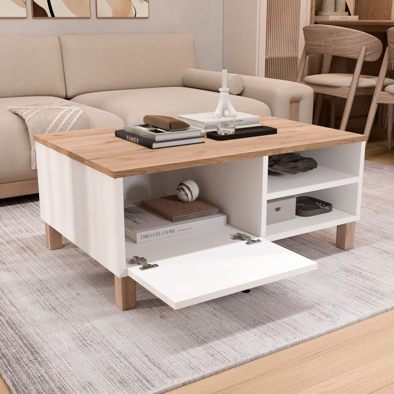 Sofabord Hanah Home Nord (90 x 38,6 x 60 cm) Hvit eik - Hvit og eik - Møbler - Bord - Sofabord & salongbord