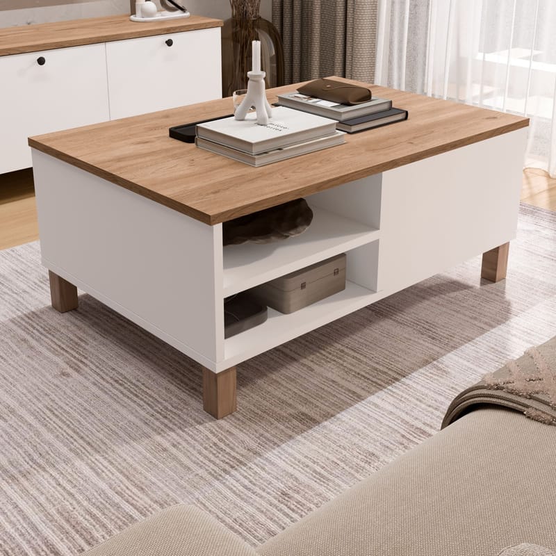 Sofabord Hanah Home Nord (90 x 38,6 x 60 cm) Hvit eik - Hvit og eik - Møbler - Bord - Sofabord & salongbord
