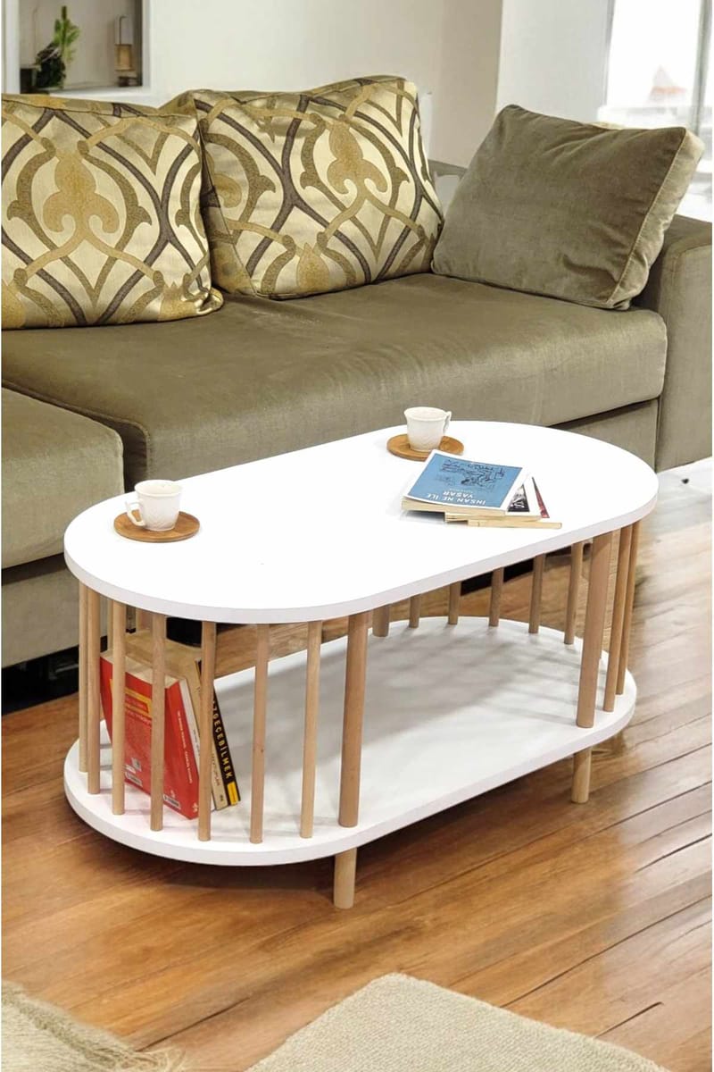 Sofabord Hanah Home Peka Round (90 x 43 x 45 cm) Hvit - Hvit - Møbler - Bord - Sofabord & salongbord