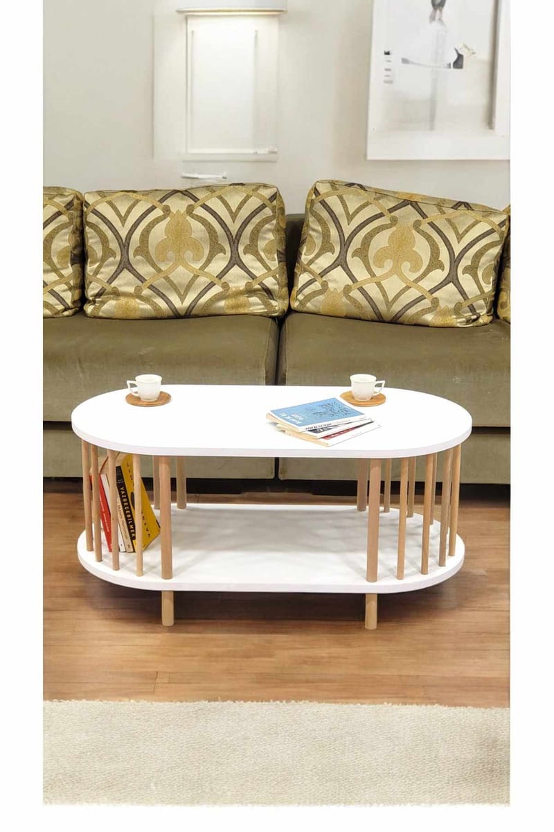 Sofabord Hanah Home Peka Round (90 x 43 x 45 cm) Hvit - Hvit - Møbler - Bord - Sofabord & salongbord