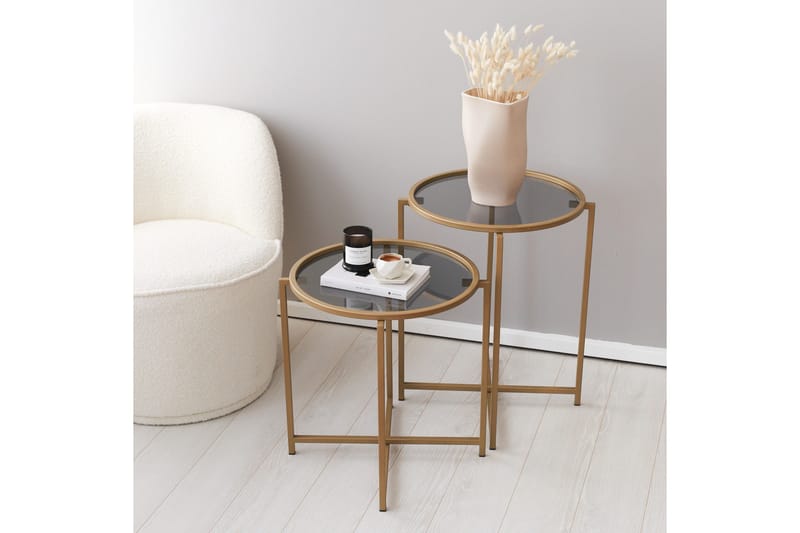 Hardinwre Settbord 50 cm Runt 2- pk - Røykfylt / Gull - Møbler - Bord - Sofabord & salongbord