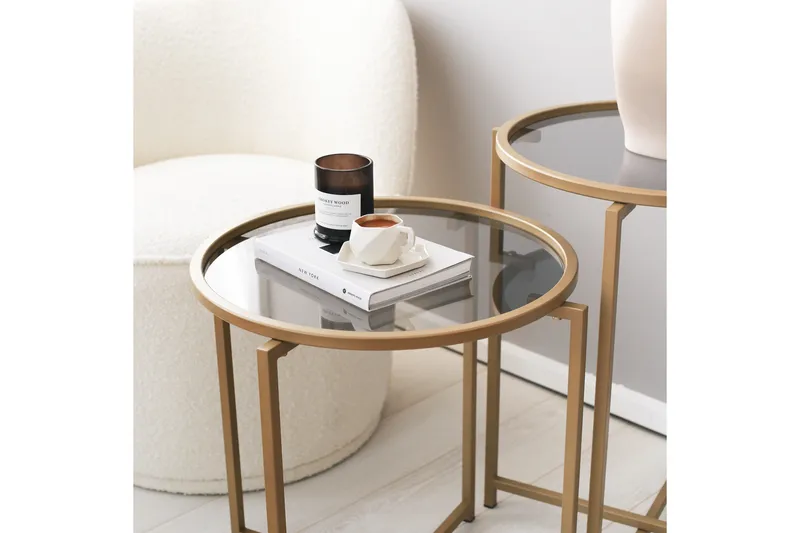 Hardinwre Settbord 50 cm Runt 2- pk - Røykfylt / Gull - Møbler - Bord - Sofabord & salongbord